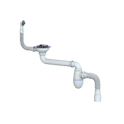 BC23 сифон для  мойки со смещением  прикручивающийся выпуск 3 1/2" (Ø 40) круглый перелив  чашка из 