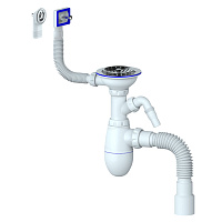 B427 CИФОН ДЛЯ МОЙКИ С ВЫПУСКОМ 3 1/2 на Ø40 С ПРЯМОУГОЛЬНЫМ И КРУГЛЫМ  ПЕРЕЛИВОМ  И ГИБКИМ СОЕДИНЕН