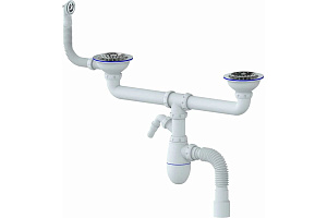 B731V  СИФОН ДЛЯ ДВОЙНОЙ МОЙКИ УНИВЕРСАЛЬНЫЙ С ВЫПУСКОМ 3 1/2 на Ø40  С КРУГЛЫМ ПЕРЕЛИВОМ   