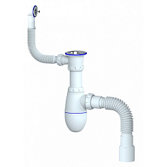 B423 Сифон для мойки с круглым переливом, с отводом в канализацию 40х40/50