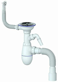 B436V СИФОН ДЛЯ МОЙКИ С ВЫПУСКОМ 3 1/2 на Ø40 С ОТВОДОМ ДЛЯ СТИРАЛЬНОЙ МАШИНЫ, С КРУГЛЫМ ПЕРЕЛИВОМ, 