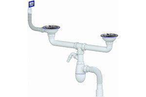 B730V СИФОН ДЛЯ ДВОЙНОЙ МОЙКИ С ВЫПУСКОМ 3 1/2 на Ø40  С ПРЯМОУГОЛЬНЫМ  ПЕРЕЛИВОМ  