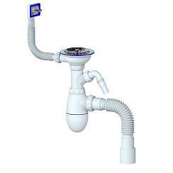 B435V Cифон для мойки С ВЫПУСКОМ 3 1/2 на Ø40  с отводом для стриральной машины с прямоугольным пере