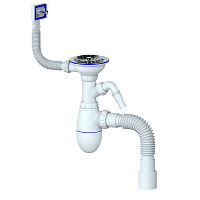 B435V Cифон для мойки С ВЫПУСКОМ 3 1/2 на Ø40  с отводом для стриральной машины с прямоугольным пере