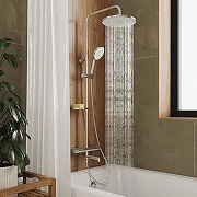 Смеситель термостатический для душа со стойкой и тропической лейкой, Ideal Spa. Milardo, ILSSBTHM06