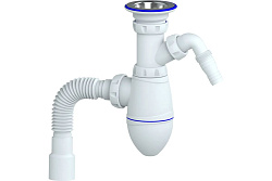 M320V Сифон для тюльпана, умывальника прикручивающийся выпуск 1 1/4" (Ø 32)  отводом для стиральной 