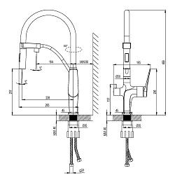 COMFORT Смеситель для кухни с гибким изливом, с подключ к фильтру пит воды, 2 режима, высота излив