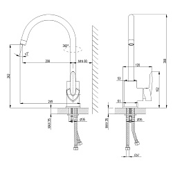 ВЫВОД MARS Смеситель для кухни, с высоким поворотным изливом, высота излива 26 см, длина 21 см, лату