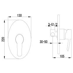 Встраиваемый смеситель для душа, на один выход, без аксессуаров, хром