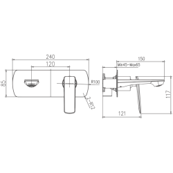 Смеситель для ванны, встраиваемый,  латунь, черный/хром HB80548-7