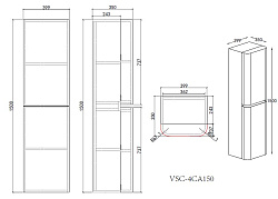 Шкаф Caprise VSC-4CA150MLG-L подвесной, левый, 1500*404*350, светло-серый матовый, , шт