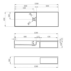Раковина из искусственного камня Vincea VWB-6S112MW, 1200*400*200, подвесная, цвет белый матовый, , 