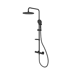 Смеситель термостатический для душа со стойкой и тропической лейкой, черный матовый, Ideal Spa, Mila