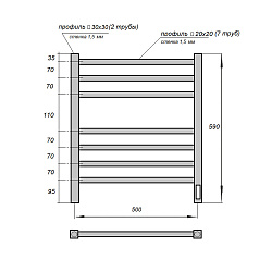 Полотенцесушитель электрический Point Вега PN71856B П7 500x600, диммер справа, черный