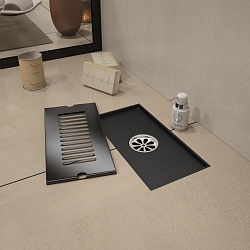 Corpa Nera Grossi/Гросси душевой трап 10х20 с сухим затвором, вертикальный выпуск, черный