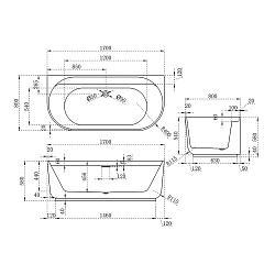 Ванна акриловая Vincea VBT-621B, 1700*800*580, цвет белый, слив-перелив в комплекте, белый, , шт