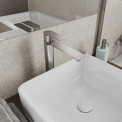 Смеситель для настольного умывальника, сатин, Maze, Milardo, MAZBN01M01