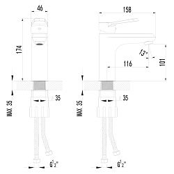 Cмеситель для раковины монолитный, хром, S0306C