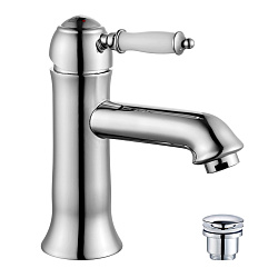 Смеситель для раковины, монолитный, высота излива 8 см, длина 12 см, с донным клапаном LM4806C