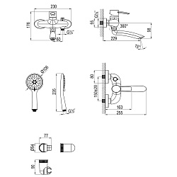 Смеситель для ванны с поворотным изливом 16 см, боковой поворотный переключатель, латунь/хром
