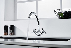 Смеситель DECOROOM DR53012 двуручный для умывальника с поворотным изливом