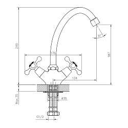 Смеситель DECOROOM DR54028 двуручный для кухни с высоким поворотным изливом
