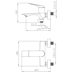 Смеситель для ванны, латунь, оружейная сталь HB60816-3