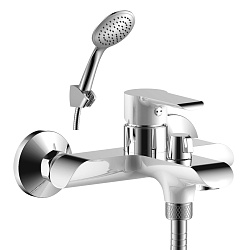 Смеситель для ванны с коротким изливом, поворотный переключатель, латунь/хром/белый