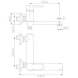 Смеситель для ванны, поворотный излив-переключатель длиной 17 см, латунь/хром/белый