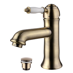 Смеситель для раковины, монолитный, высота излива 8 см, длина 12 см, с донным клапаном клик-клак, ла