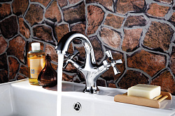 BENEFIT Смеситель для раковины, монолитный, двуручк, высота излива 12 см, длина 12 см, латунь/хром