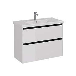 Тумба Lemark COMBI 100 см под 1 раковину, подвесная/напольная, 2 ящика, цвет планки: Чёрный, цвет ко