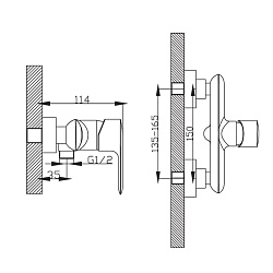Смеситель одноручный (35 мм)  для душа, хром V35-41