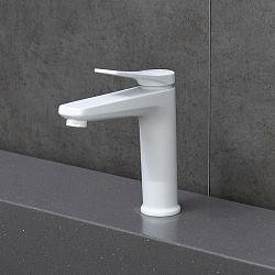 BRONX Смеситель для раковины, монолитный, с донным клапаном клик-клак, латунь/белый матовый