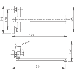 Смеситель для ванны, длинный излив, латунь, черный HB22818-7