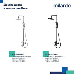 Смеситель для ванны с верхним душем, белый матовый, Rora, Milardo, RORWT4FM06