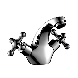 Смеситель для раковины, монолитный, двуручковый, высота излива 9 см, длина 8 см, латунь/хром, G02-61