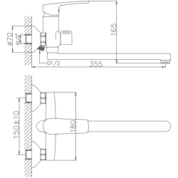 Смеситель для ванны, длинный излив, латунь, хром HB22587