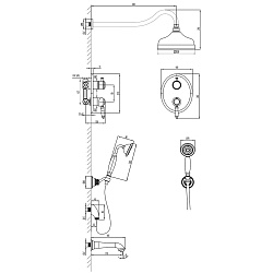 ВЫВОД Встраиваемый смеситель с верхним душем Ø20,4 см, длина излива 17 см, хром