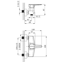 Смеситель с гигиеническим душем, латунь/хром, RS44-52