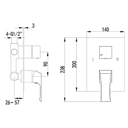 Встраиваемый смеситель для ванны и душа, на два выхода, без аксессуаров, латунь/хром