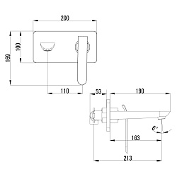 Смеситель для раковины встраиваемый, излив 19 см, латунь/хром/белый