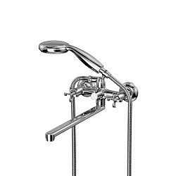 FLORA Смеситель универсальный с плоским изливом 32 см, двуручковый, поворотный переключ, латунь/хром