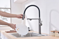 Смеситель для кухни Vincea VKF-119GM, вороненая сталь, , шт