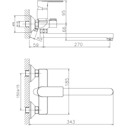Смеситель для ванны, длинный излив, латунь, хром HB22505