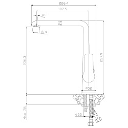 Смеситель для кухни с поворотным изливом, высота излива 24 см, длина 18 см, латунь/хром/белый