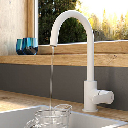Смеситель для кухни с каналом для фильтрованной воды, белый матовый, Cuba, IDDIS, CUBWTFJi05
