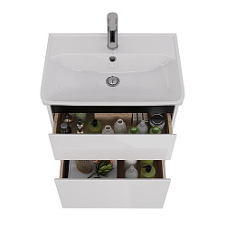 Тумба Lemark COMBI 60 см под 1 раковину, подвесная/напольная, 2 ящика, цвет планки: Чёрный, цвет кор