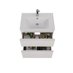 Тумба Lemark VEON 70 см под 1 раковину, подвесная/напольная, 2 ящика, цвет корпуса, фасада: Белый гл