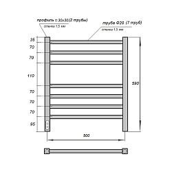 Полотенцесушитель электрический Point Веста PN70756B П7 500x600, диммер слева, черный